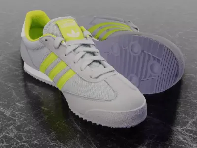 ADIDAS 3D SHOES - WHITE - YELLOW- DRAGON Low-poly 3D model