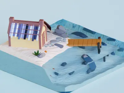 Low Poly Floating Island with Stylized Water  Low-poly 3D model