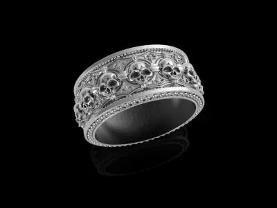 Gothic skull ring heraldic fleur de lis  3D print model