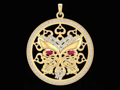 Elegant Filigree Butterfly Round Pendant for Women 1232 3D print model