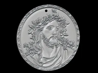 Sacred Jesus Medallion Relief 3D print model
