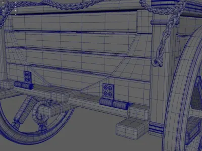 Caravan - 1 wooden cart with long horn 3D model