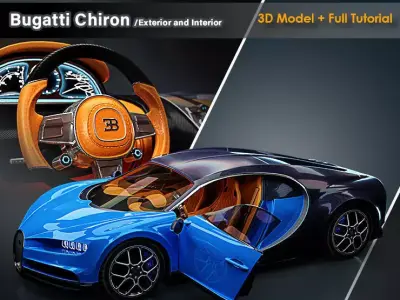 Bugatti Chiron Exterior and Interior Low-poly 3D model
