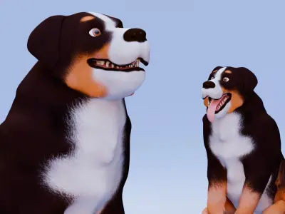 Low poly - Stylized dog - Bernese Mountain Dog Low-poly 3D model