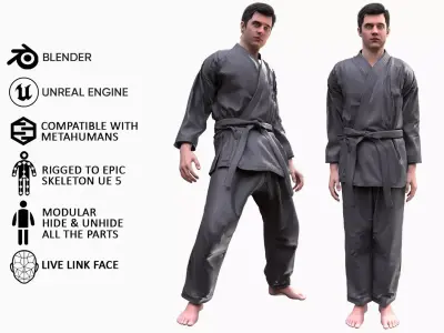 Man - Martial Uniform 1 - Modular - Rigged Low-poly 3D model