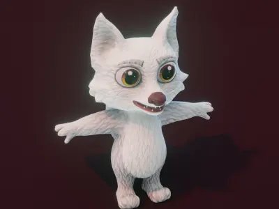 Cartoon Arctic Fox Rigged 3D Model Low-poly 3D model