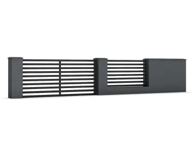 Concrete Fence with Gate 03 3D model