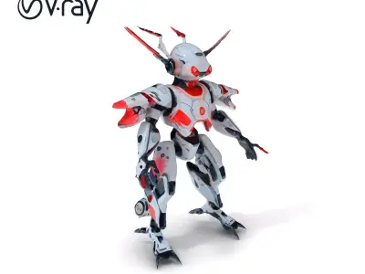 Cyber Mech Guardian with Dynamic Neon Lights Low-poly 3D model