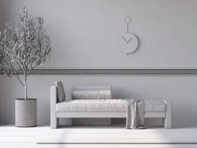 Minimal Nordic Interior Scene with Segment Chaise Sofa  3D model