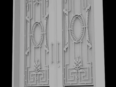 Entry door - Wood - Wrought iron 3D model