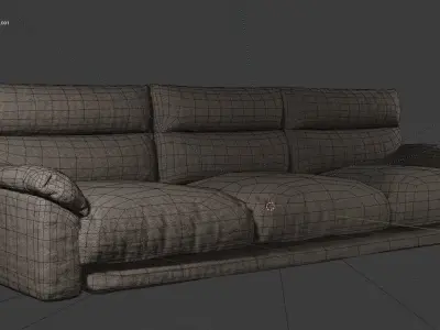 lo-poly modern sofa with high-poly version file Low-poly 3D model