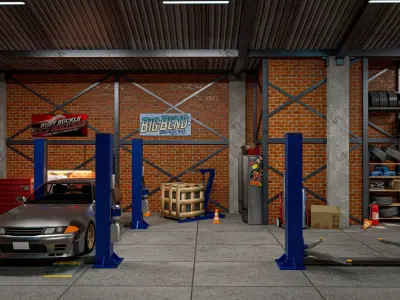 Auto Garage Repair Workshop Low-poly 3D model Low-poly 3D model