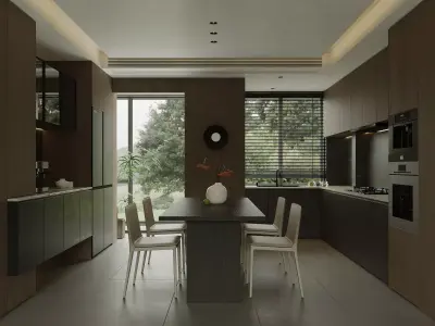 Modern living room dining room kitchen cloakroom and bathroom 3D model