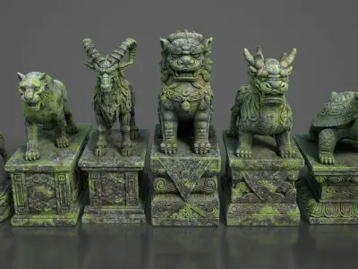 Ancient Asia Stone Statue Pack A - 250602 Low-poly 3D model