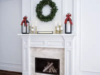Fireplace 1 christmas wreath animation 3D model