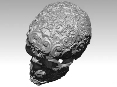 Skull man pattern carved flora 3D print model