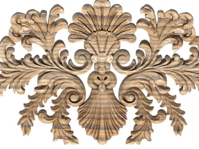 Cartouche-038 ornate wood carving 3D model