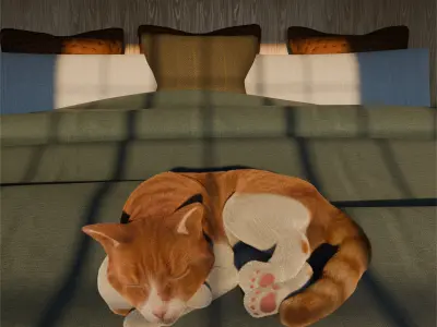 Ginger cat in a bed Low-poly 3D model