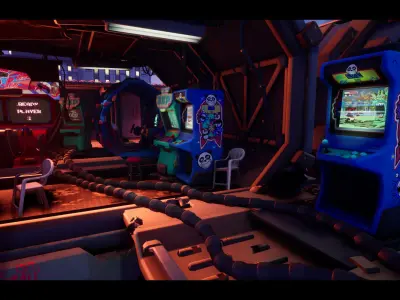 Stylized Cyberpunk Arcade Environment Low-poly 3D model