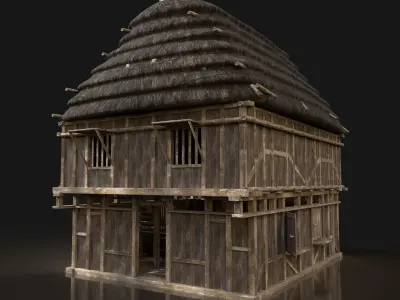 Next Gen AAA THATCHED FANTASY MEDIEVAL WOODEN GRANARY SILO HOUSE Free low-poly 3D model