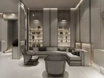 Luxury Hotel Lobby Reception Low-poly 3D model