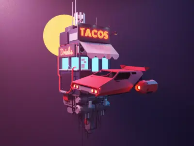  Cyberpunk Hover Car Game-Ready Low-poly 3D model Low-poly 3D model