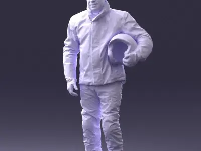 Biker in a motorcycle jacket with a helmet 0089 3D model