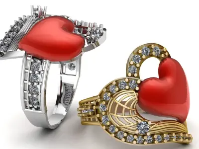 Stylish Proposal Heart Diamond Ring 3d Printable Model 3D print model