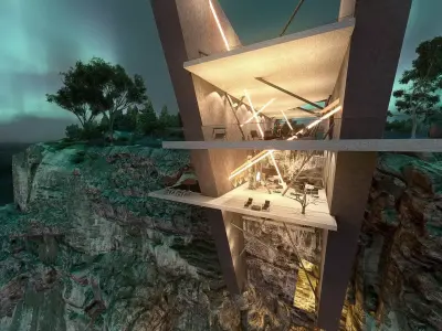 Revit Modern Mountain Cliff house on beach Lumion Revit 3D model