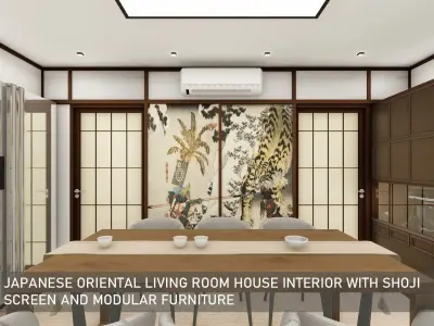 Japanese oriental living room interior shoji screen furniture 3D model