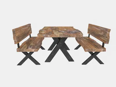 natural wood table  chair Low-poly 3D model