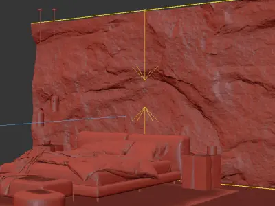 Black Rock Bedroom interior scene Rock Wall Set 001 3D model