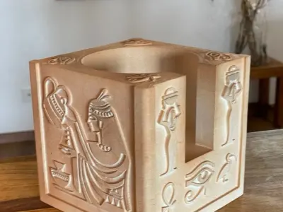 Coaster storage with Ancient Egyptian motifs and 4 coasters  3D print model