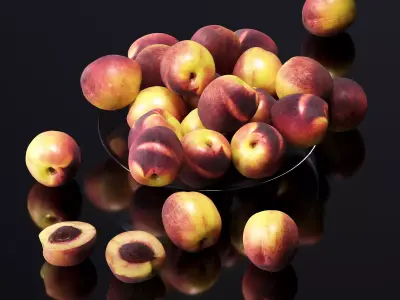 Nectarine in a glass plate Low-poly 3D model