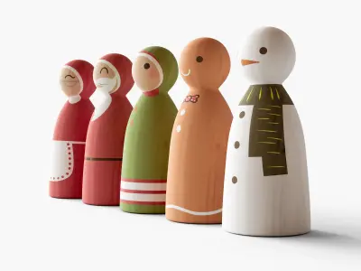Wooden Christmas Character Decorations 3D model