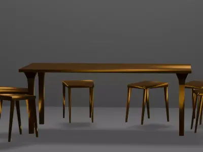Table and stool Free low-poly 3D model