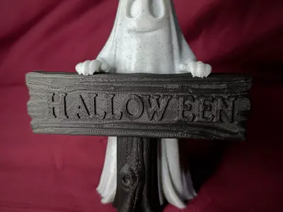 Halloween Ghost with Wooden Sign 3D print model