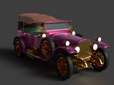 Chinese pink vintage car Low-poly 3D model