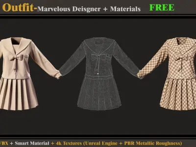 Girls Outfit- MD-OBJ -FBX -Materials-Textures-FREE Free 3D model