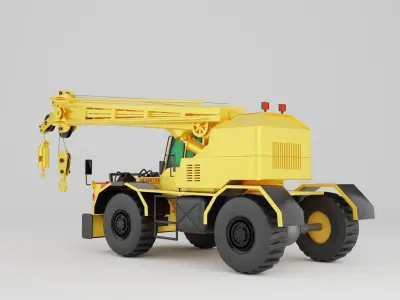 Crane truck of yellow color on white background Low-poly 3D model