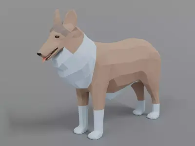 Low Poly Cartoon Rough Collie Dog Low-poly 3D model