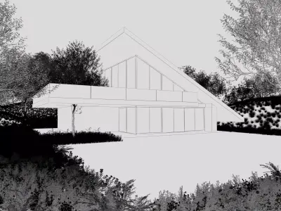 Modern Sloped Roof Pool Villa 3D model