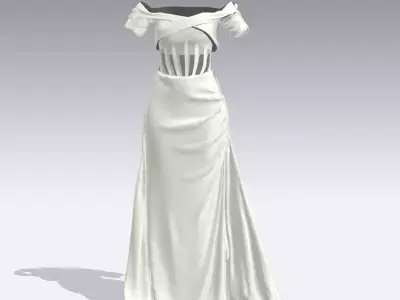 heart neckline low slevee x cross bra corset dress  Low-poly 3D model