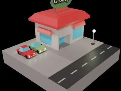 3D low poly grocery store  Low-poly 3D model