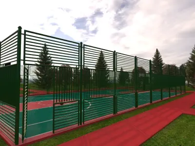 Detailed Outdoor Basketball Court - Low Poly 3D model