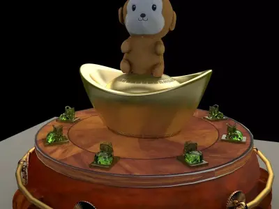Chinese display stand with monkey doll  3D model