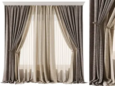 Linen and Sheer Curtain Set 69 3D model