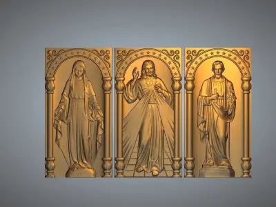 polygon 3D model three golden statues of jesus 3D print model