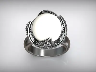 Luxury Cocktail Pearl Ring Free 3D print model