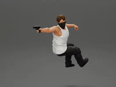 A masked gangster man riding in a car and holding a gun 3D print model